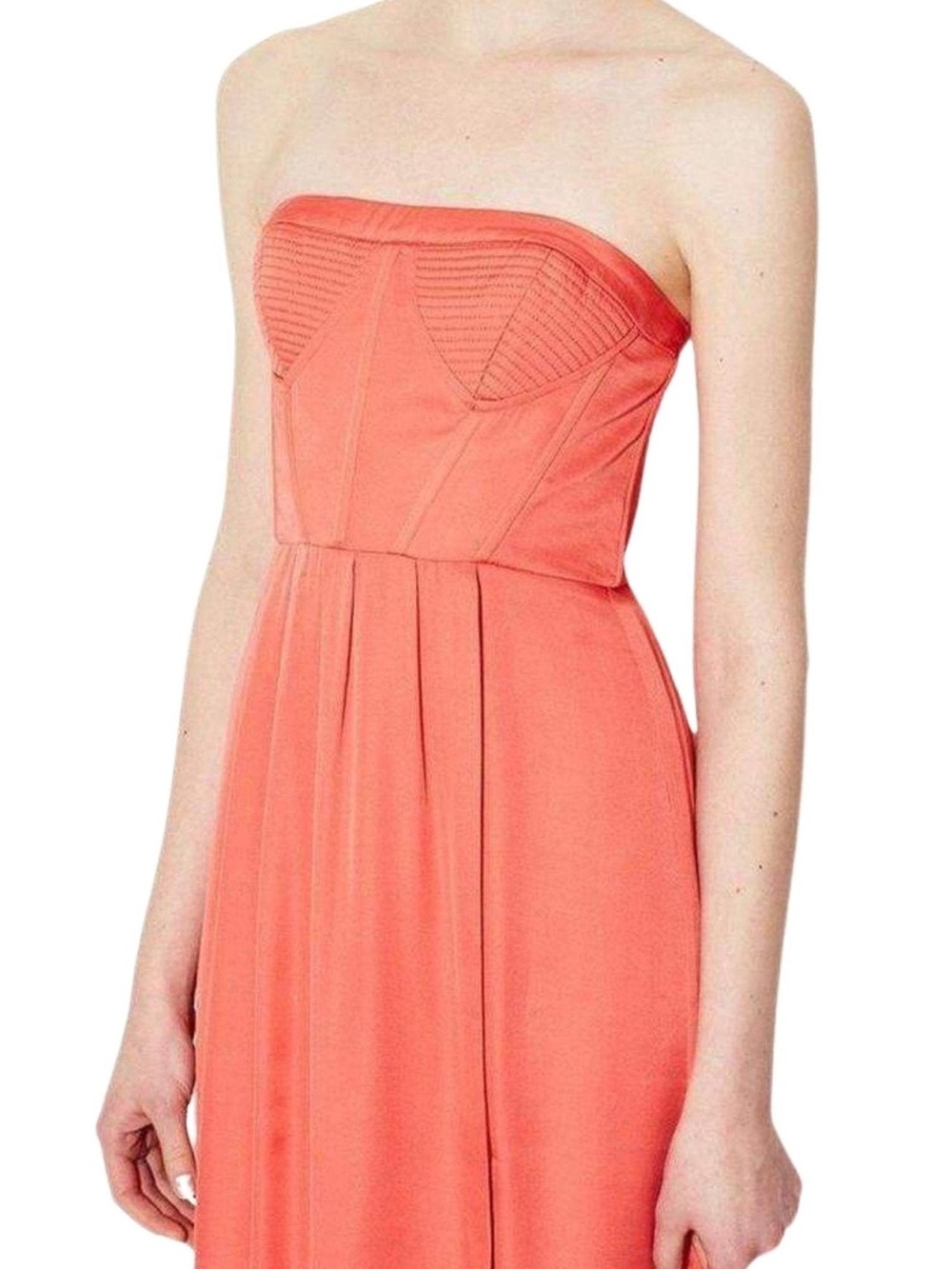 BCBGMaxAzria Strapless Coral-Peach Pleated Bodice Dress